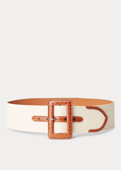 Ralph Lauren Calfskin-Trim Lærred Bælte Dame Danmark (LFHRM9351)